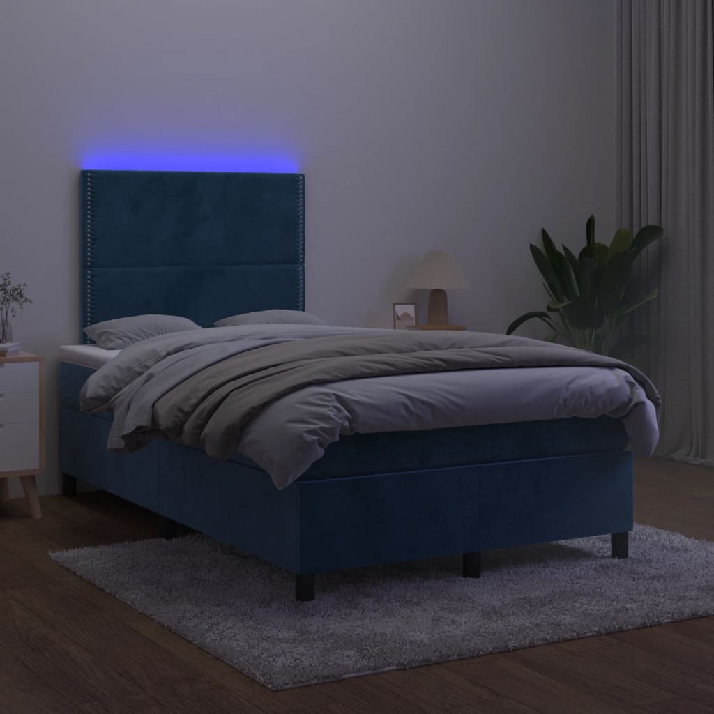 Sommier à lattes de lit avec matelas LED bleu foncé 120x190 cm