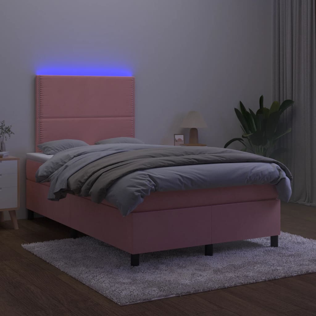 Sommier à lattes de lit et matelas LED rose 120x190 cm velours