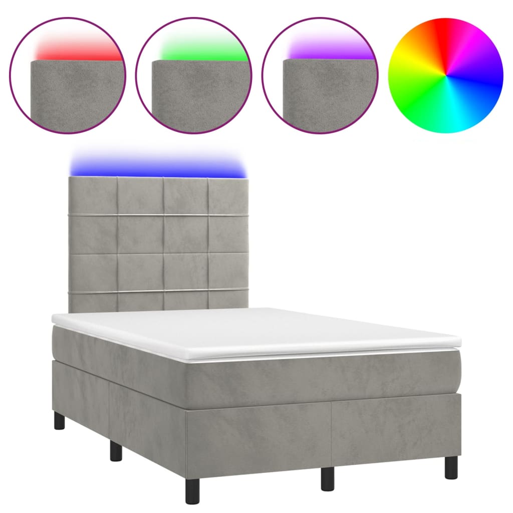 Sommier à lattes de lit avec matelas LED gris clair 120x190 cm