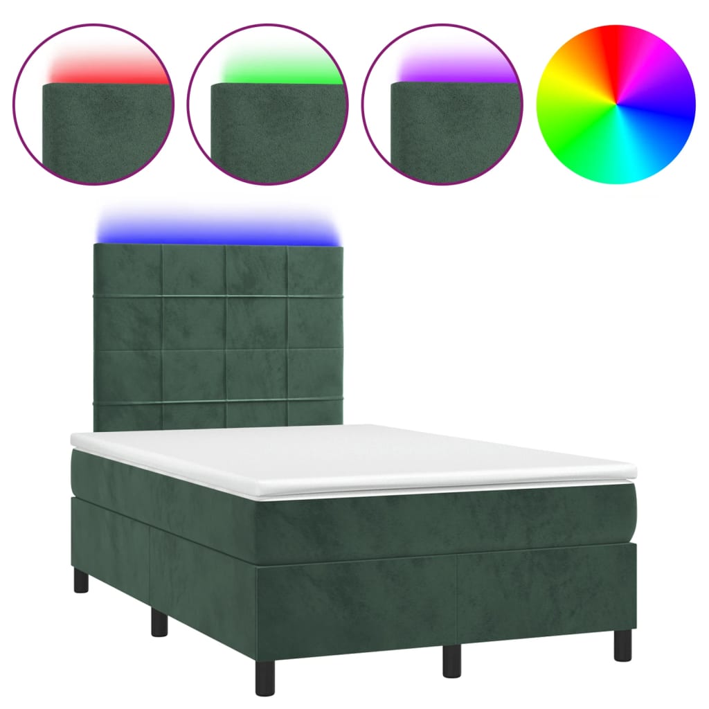 Slatted bed base with LED mattress dark green 120x190 cm