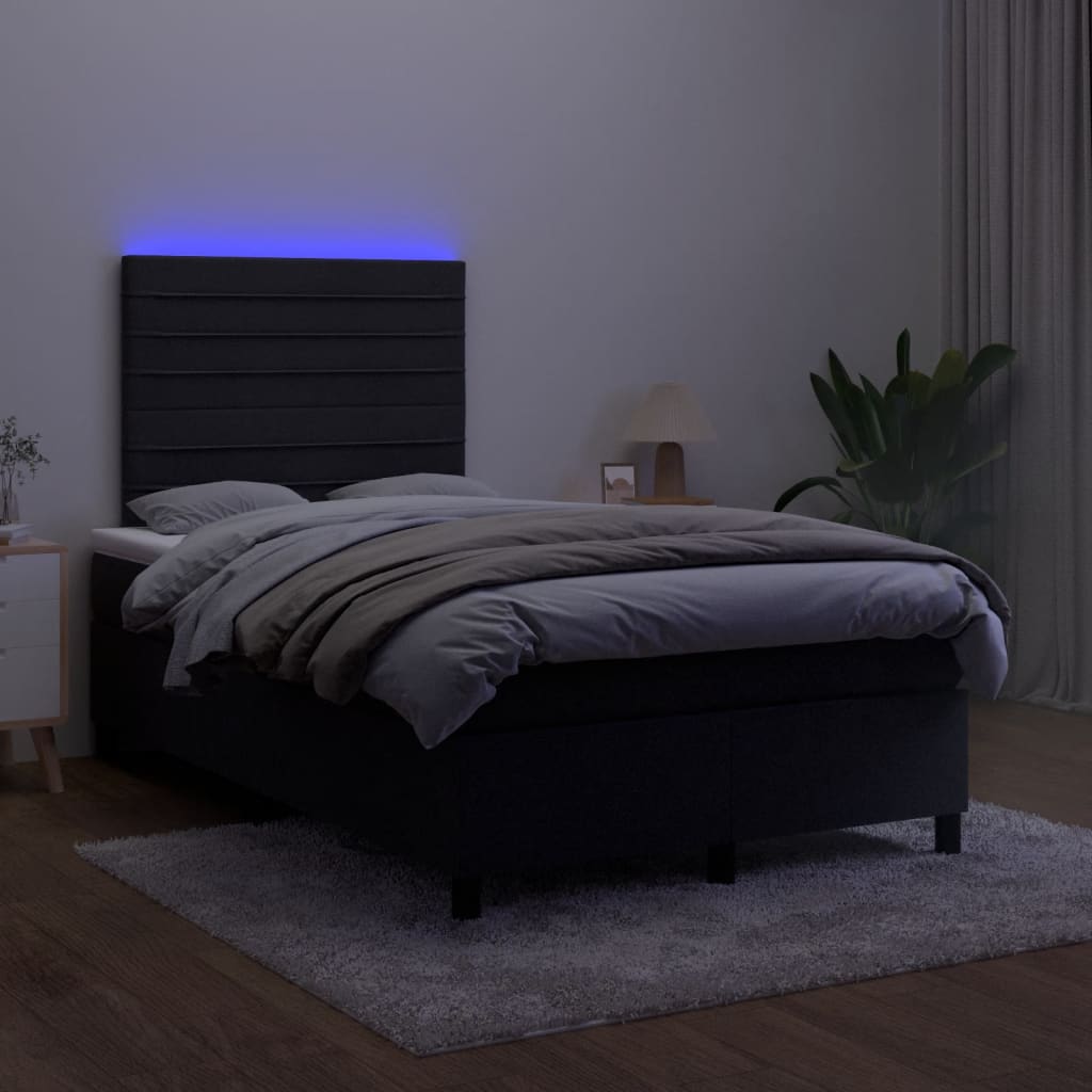 Sommier à lattes de lit et matelas LED noir 120x190 cm velours