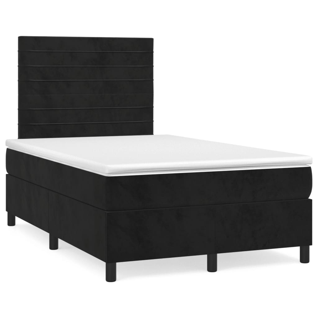 Sommier à lattes de lit et matelas LED noir 120x190 cm velours