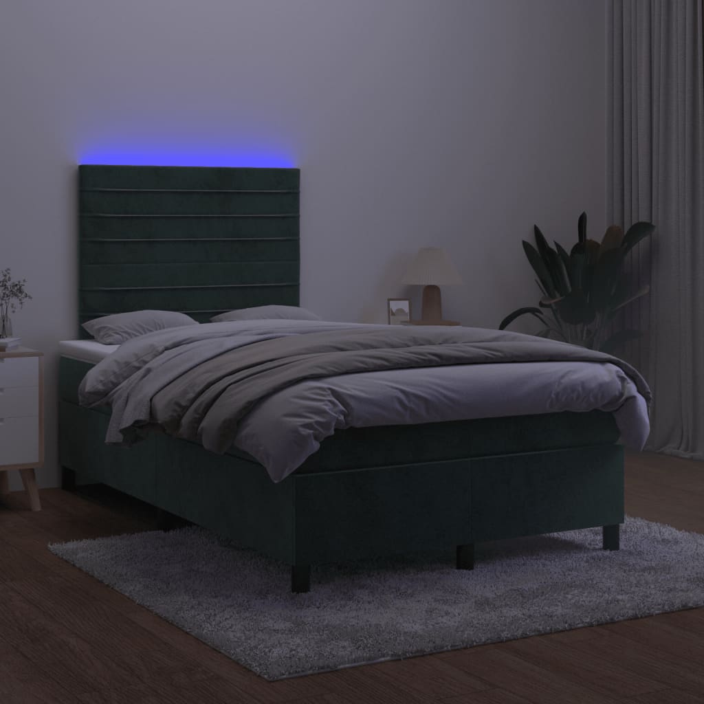 Sommier à lattes de lit avec matelas LED vert foncé 120x190 cm