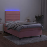 Sommier à lattes de lit et matelas LED rose 120x190 cm velours