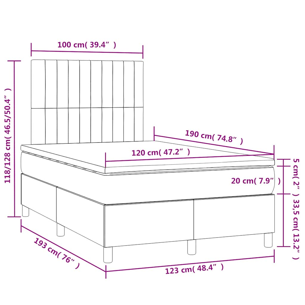 Sommier à lattes de lit avec matelas LED bleu foncé 120x190 cm