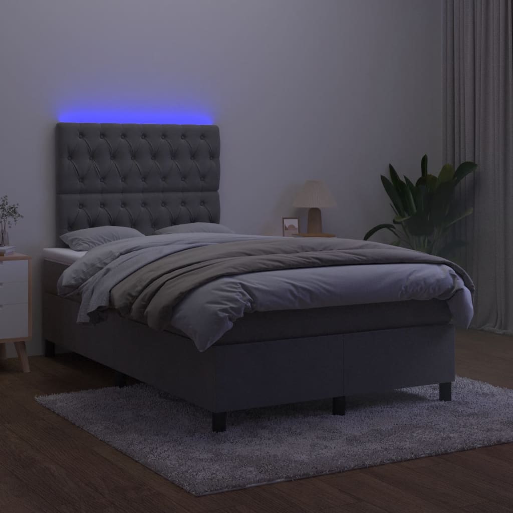 Sommier à lattes de lit avec matelas LED gris foncé 120x190 cm