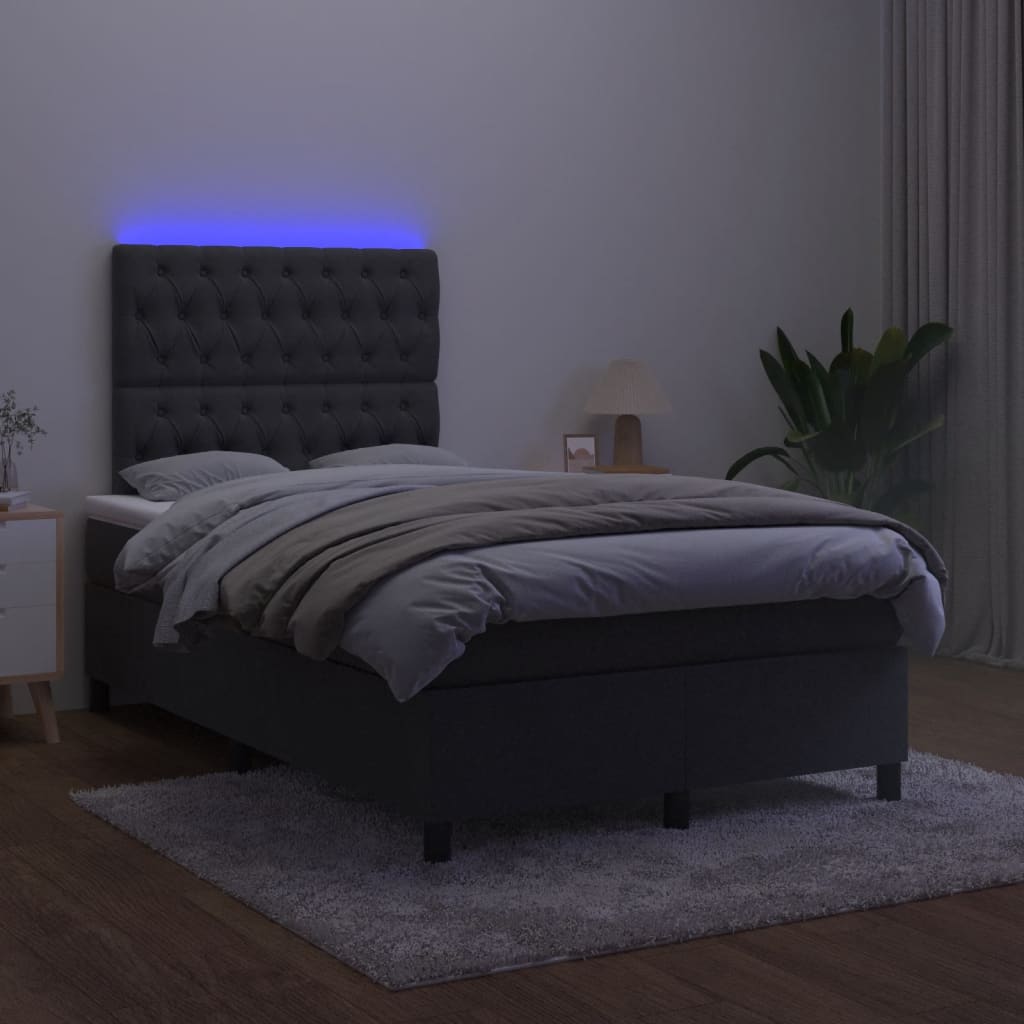 Sommier à lattes de lit et matelas LED noir 120x190 cm velours