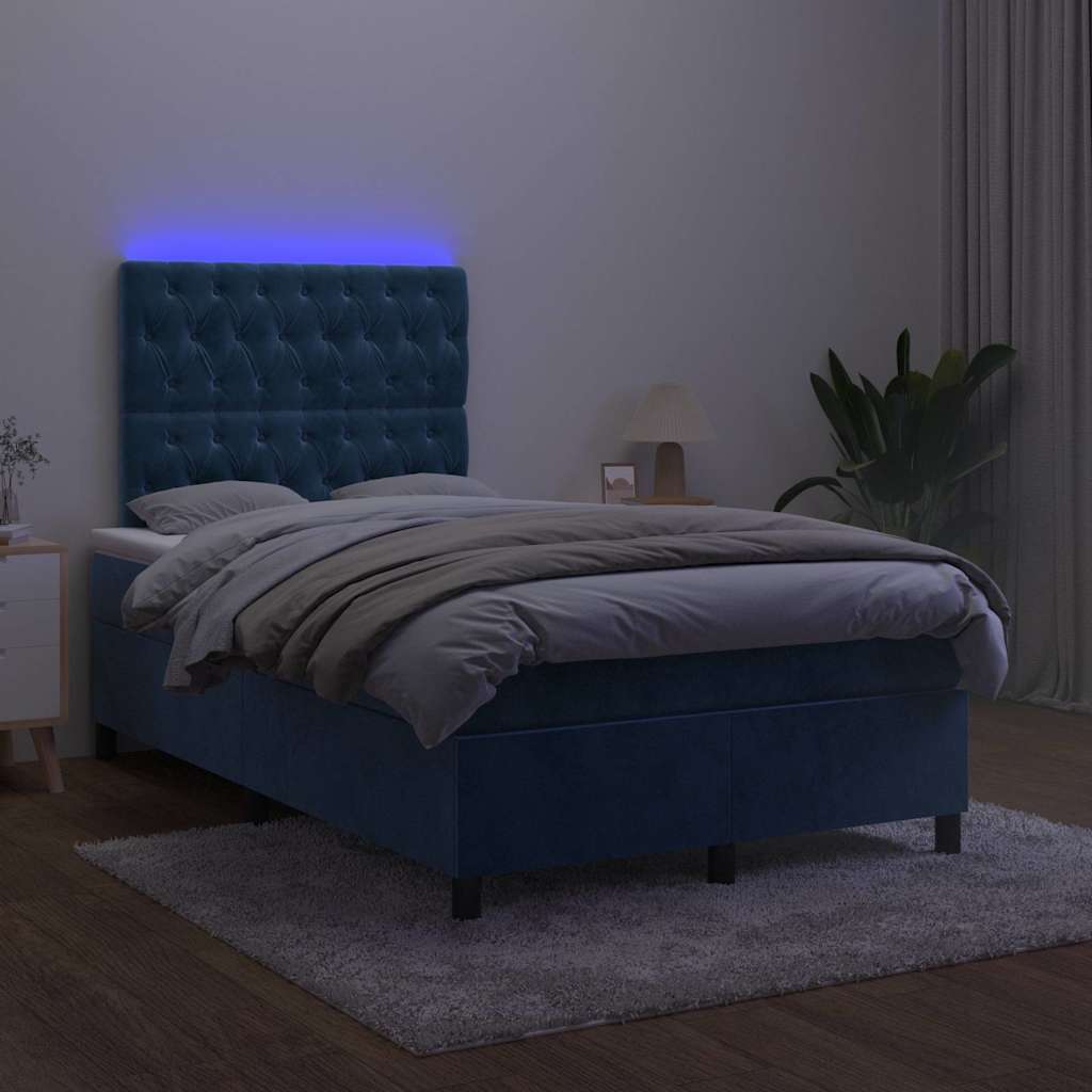 Sommier à lattes de lit avec matelas LED bleu foncé 120x190 cm