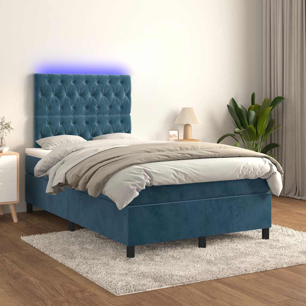 Sommier à lattes de lit avec matelas LED bleu foncé 120x190 cm