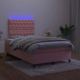 Sommier à lattes de lit et matelas LED rose 120x190 cm velours