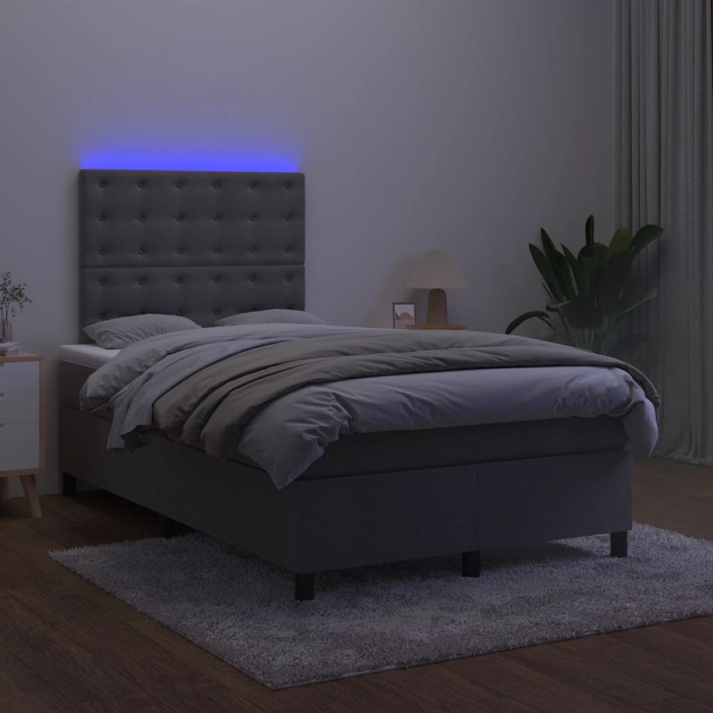 Sommier à lattes de lit avec matelas LED gris foncé 120x190 cm