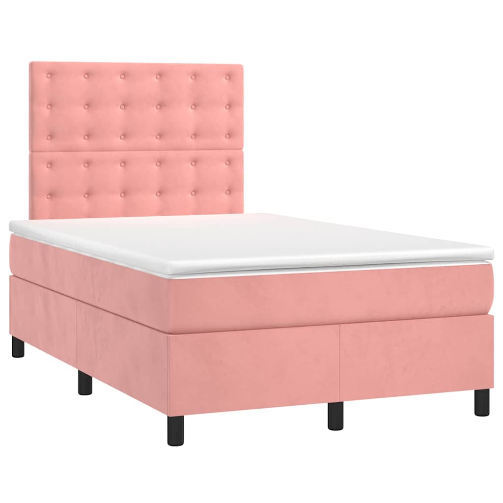 Sommier à lattes de lit et matelas LED rose 120x190 cm velours