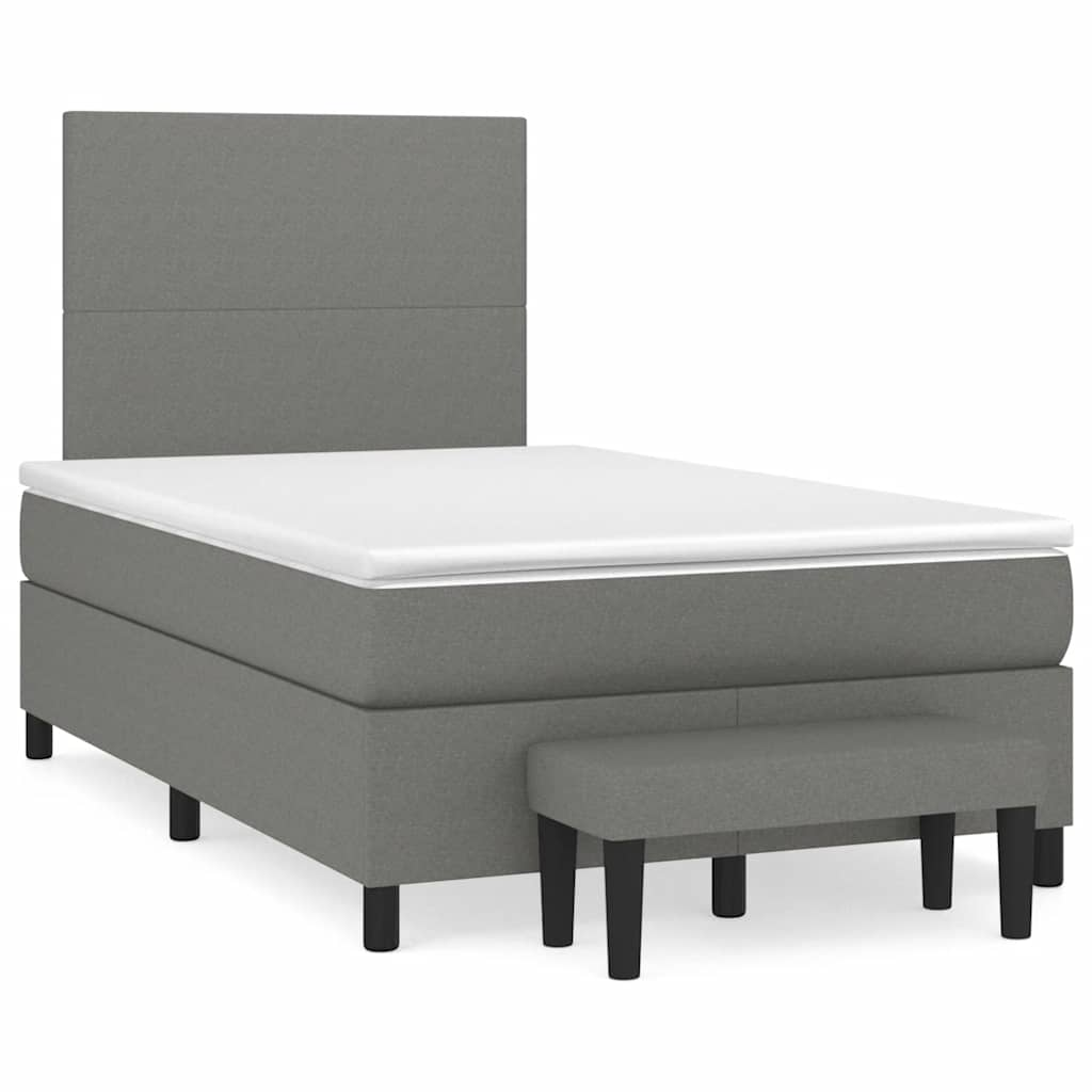 Slatted bed base with dark gray mattress 120x190cm fabric