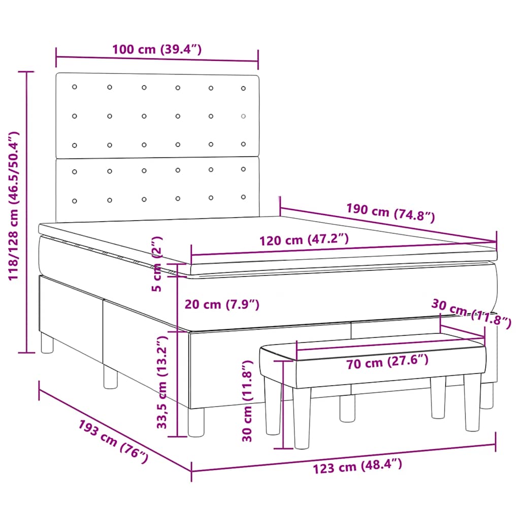 Sommier à lattes de lit avec matelas gris foncé 120x190cm tissu