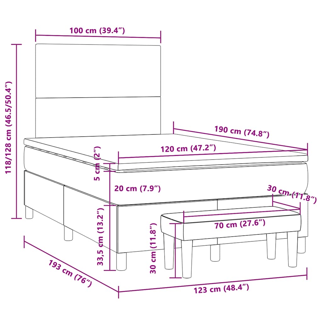 Sommier à lattes de lit avec matelas gris foncé 120x190cm tissu