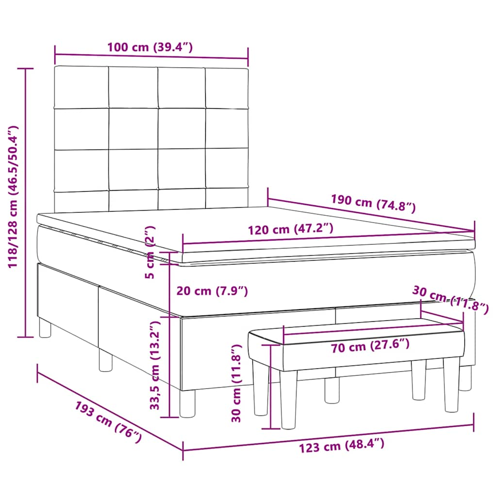 Sommier à lattes de lit avec matelas gris foncé 120x190cm tissu