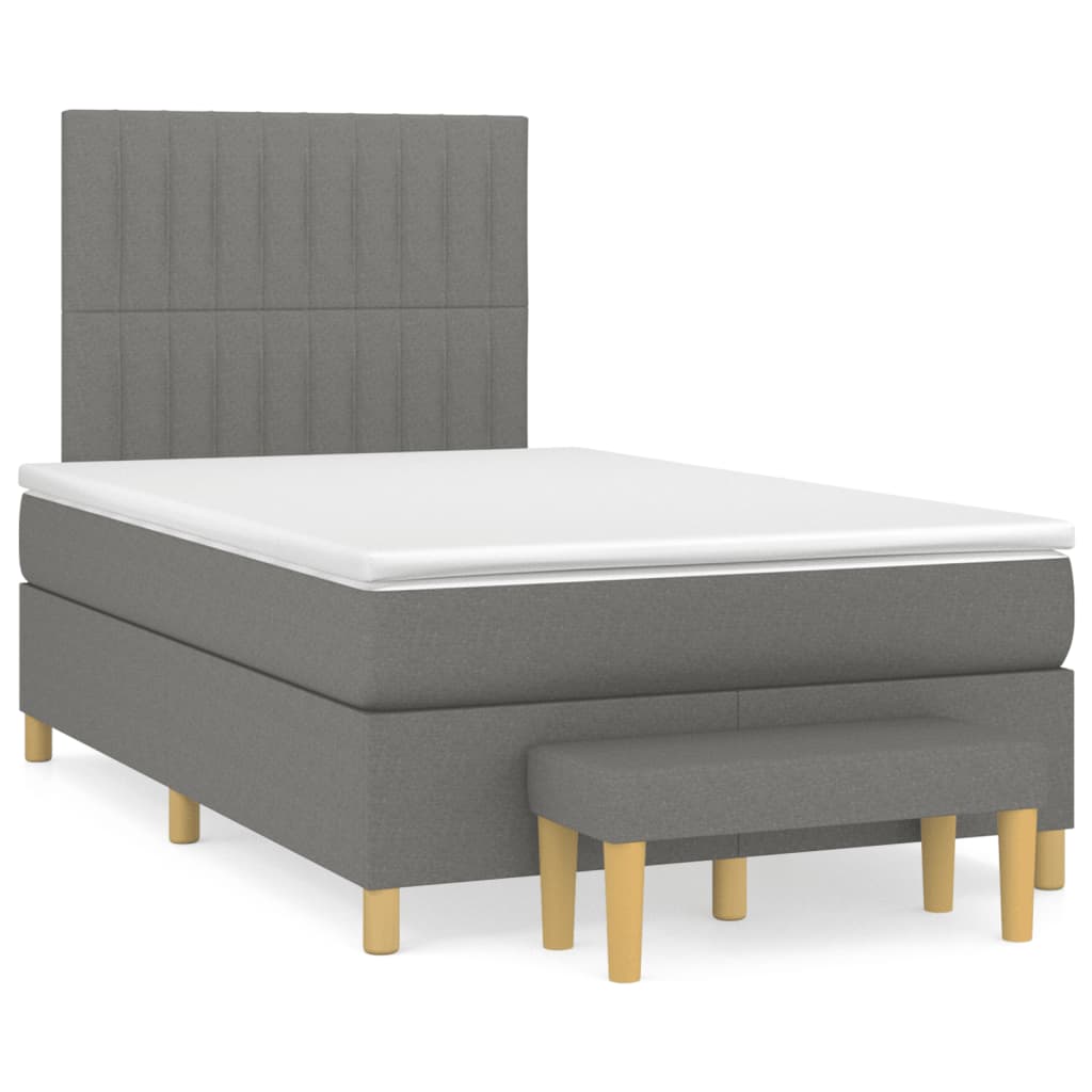 Slatted bed base with dark gray mattress 120x190cm fabric