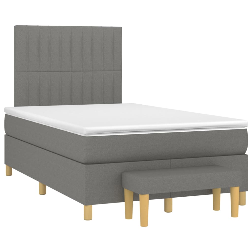 Slatted bed base with dark gray mattress 120x190cm fabric