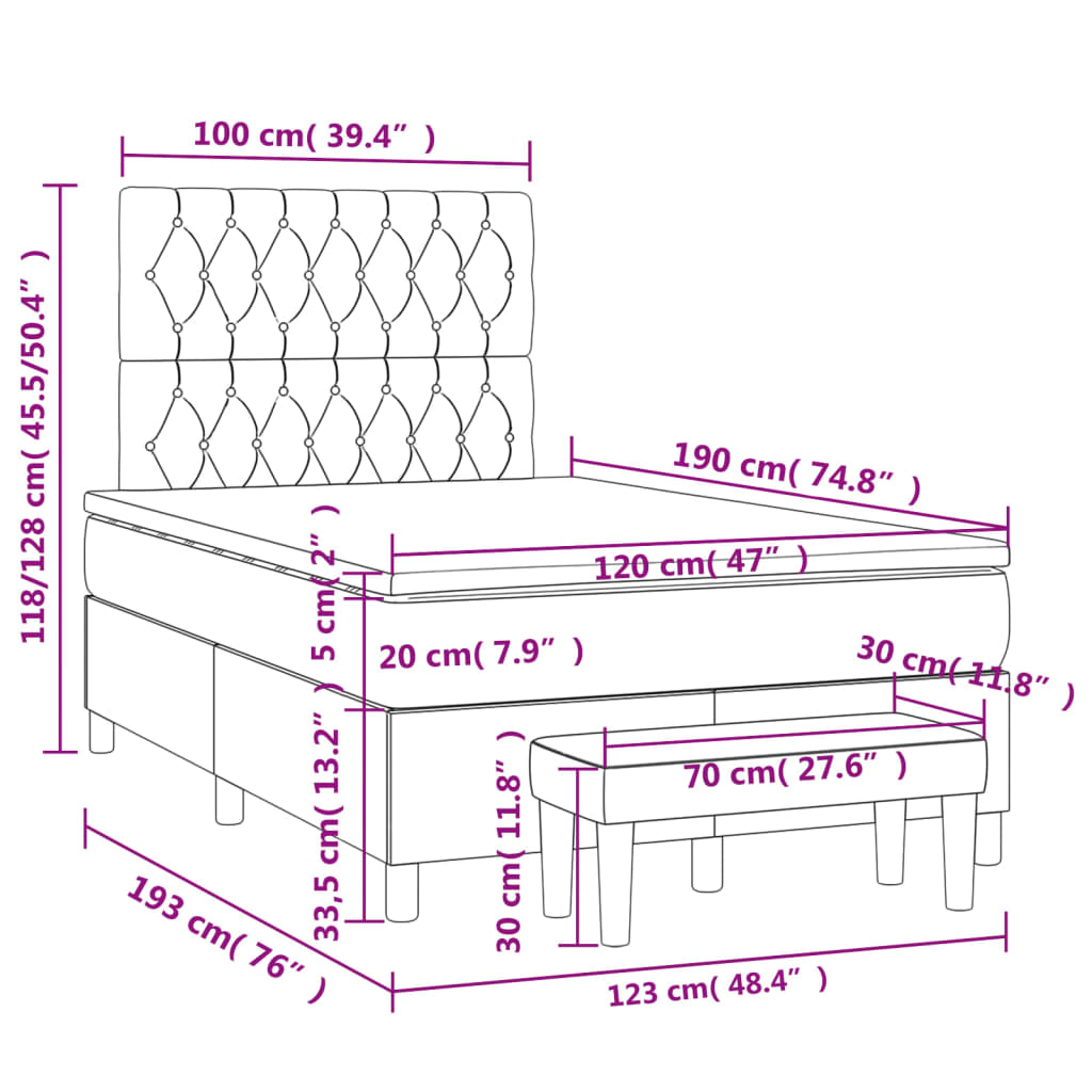 Sommier à lattes de lit et matelas gris clair 120x190 cm tissu