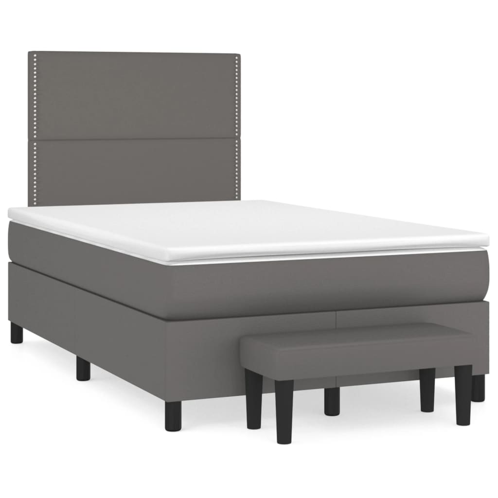 Slatted bed base with gray mattress 120x190 cm imitation leather