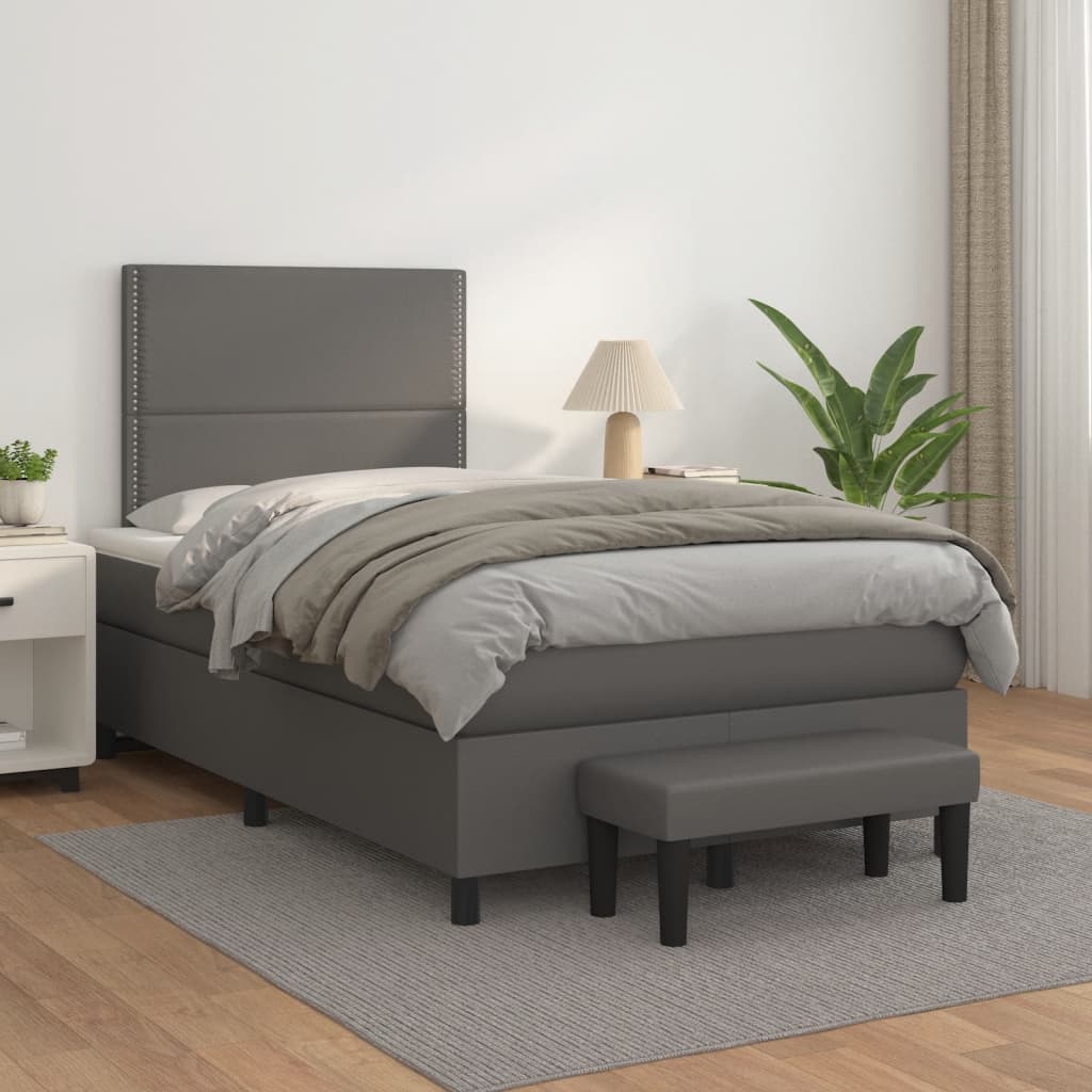 Slatted bed base with gray mattress 120x190 cm imitation leather