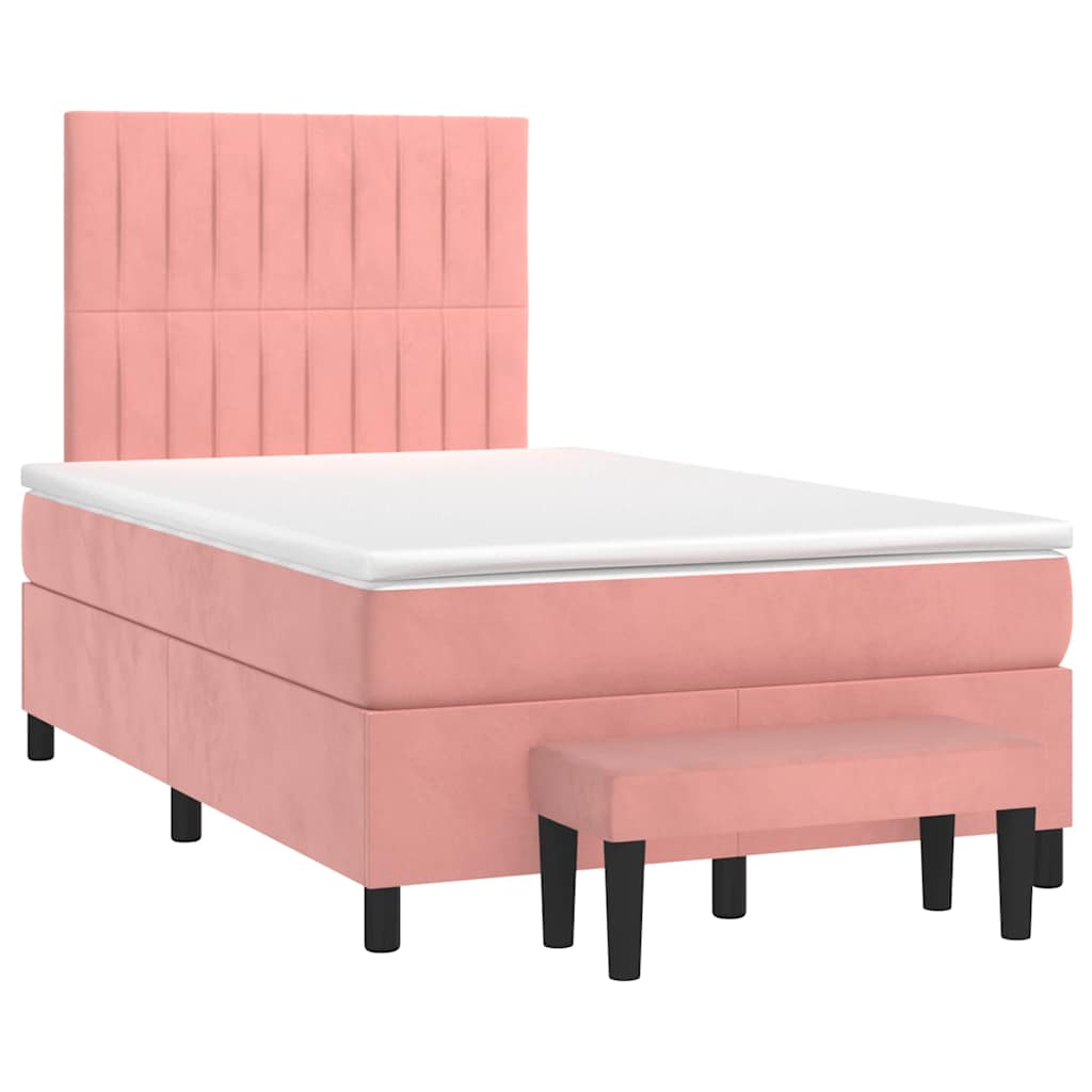 Sommier à lattes de lit avec matelas rose 120x190 cm velours