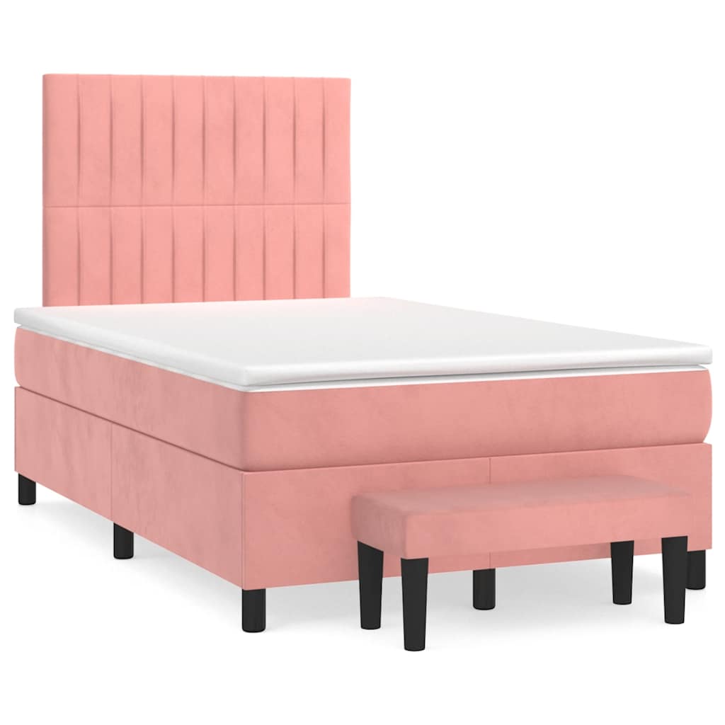 Sommier à lattes de lit avec matelas rose 120x190 cm velours