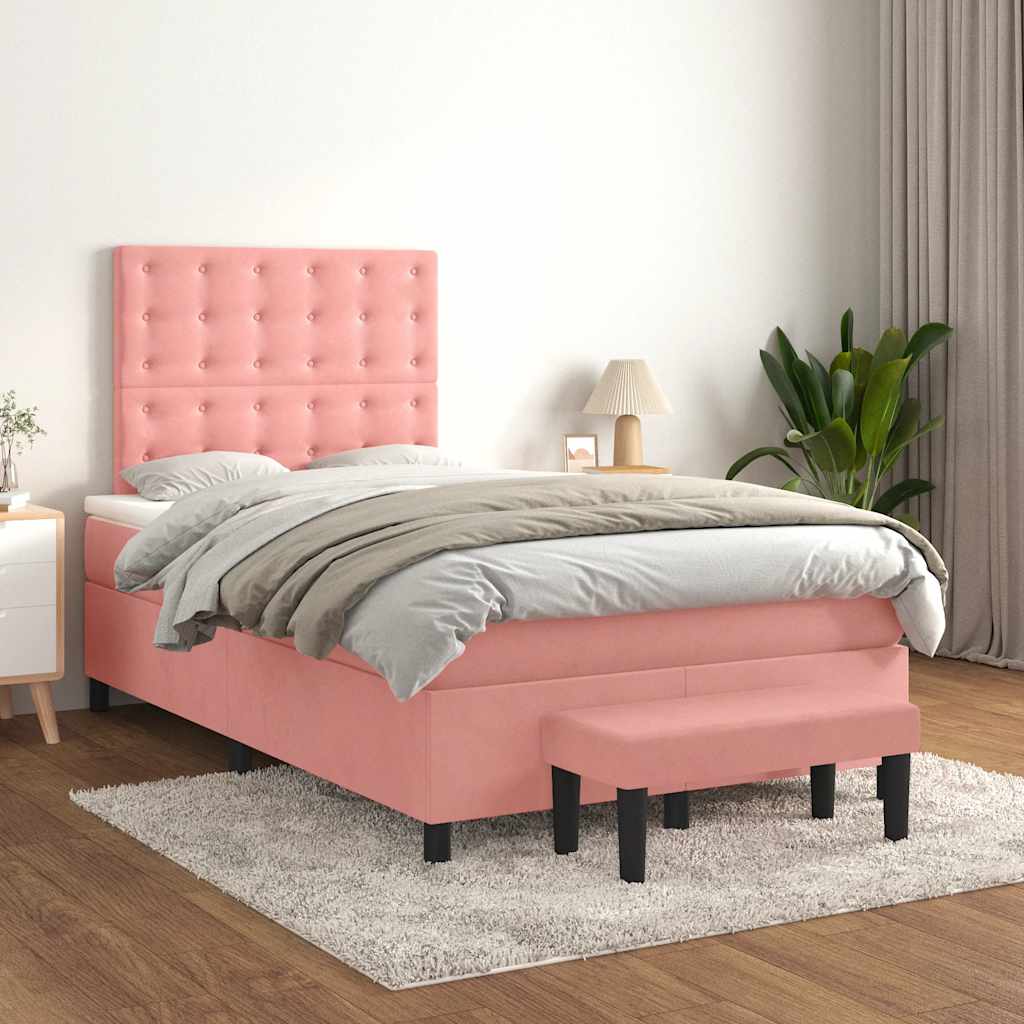 Sommier à lattes de lit avec matelas rose 120x190 cm velours