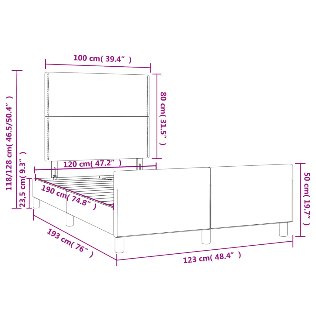 Cadre de lit sans matelas noir 120x190 cm tissu