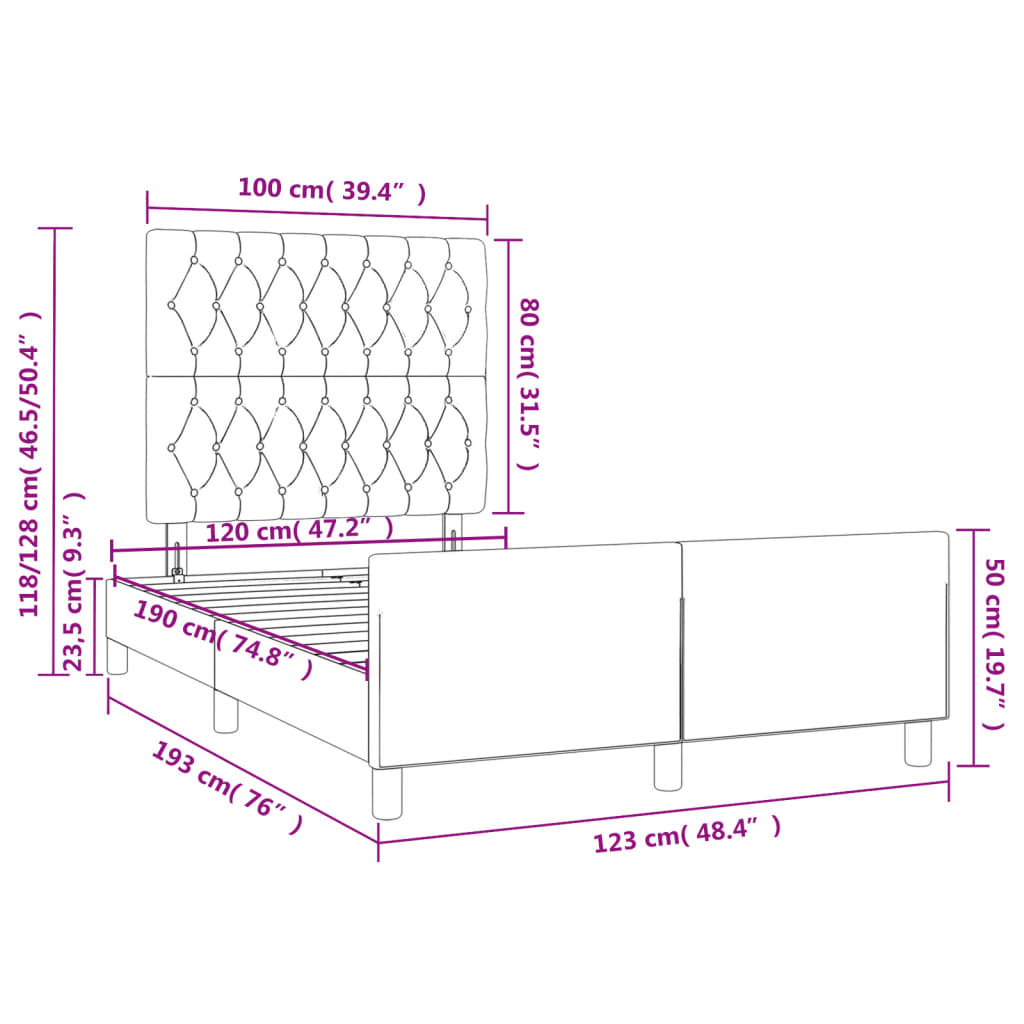 Cadre de lit sans matelas gris clair 120x190 cm tissu