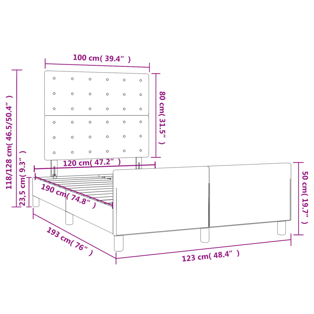 Cadre de lit sans matelas gris foncé 120x190 cm tissu