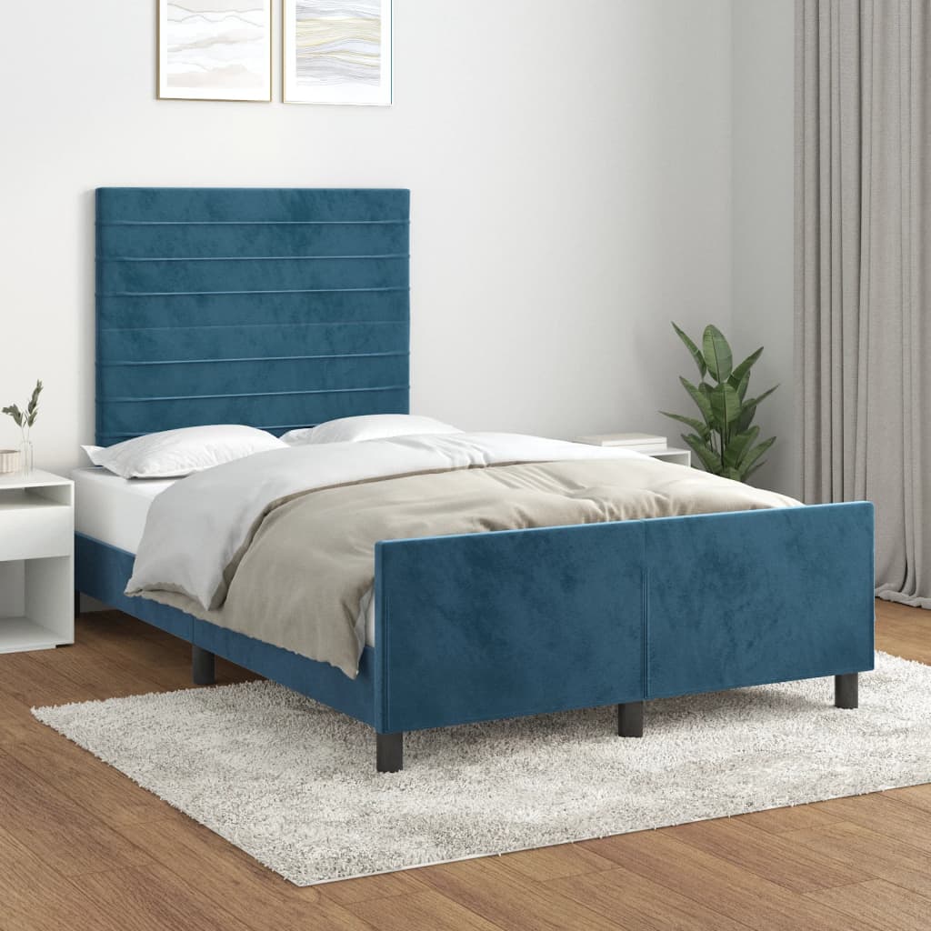 Bed frame without mattress dark blue 120x190 cm velvet