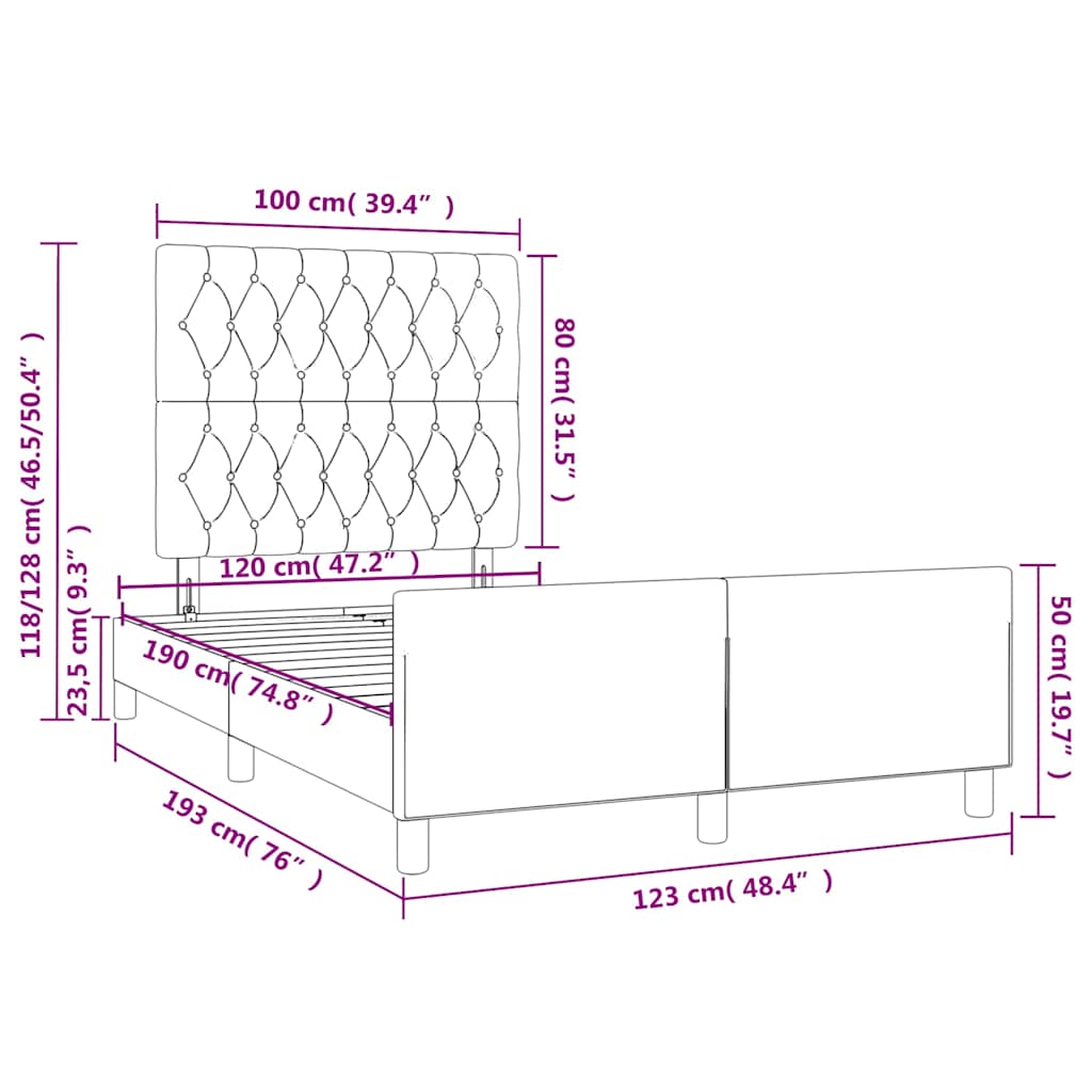 Cadre de lit sans matelas gris foncé 120x190 cm velours