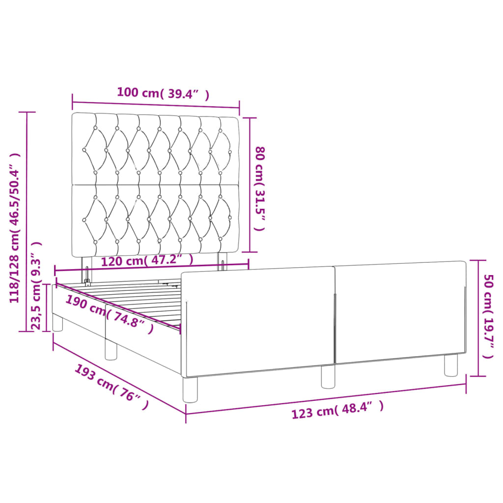 Cadre de lit sans matelas rose 120x190 cm velours