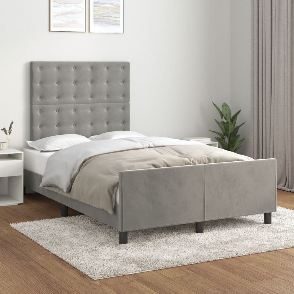 Cadre de lit sans matelas gris clair 120x190 cm velours