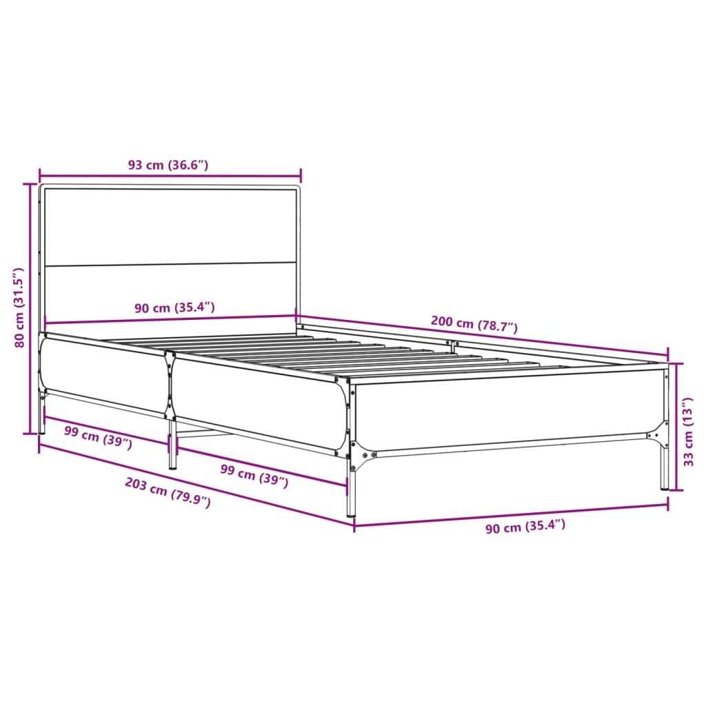 Bettgestell ohne Matratze Sonoma-Eiche 90x200 cm