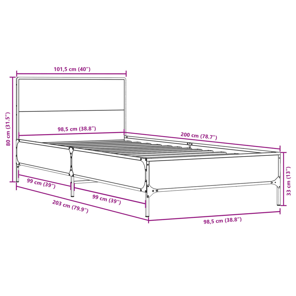 Bettgestell ohne Matratze Räuchereiche 100x200 cm