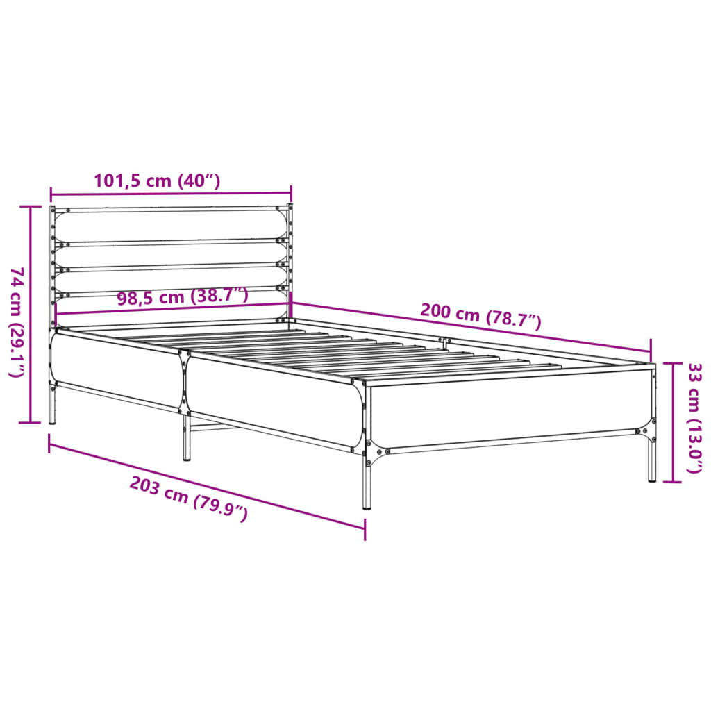 Bettgestell ohne Matratze Sonoma-Eiche 100x200 cm