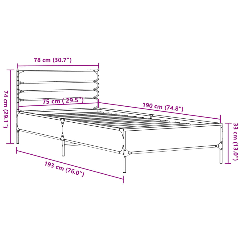 Bed frame without mattress sonoma oak 75x190 cm