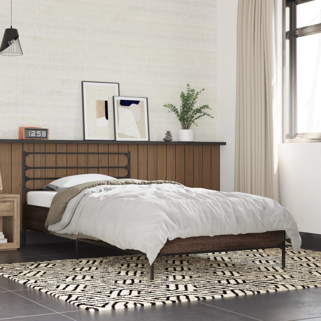 Bed frame without mattress brown oak 75x190 cm