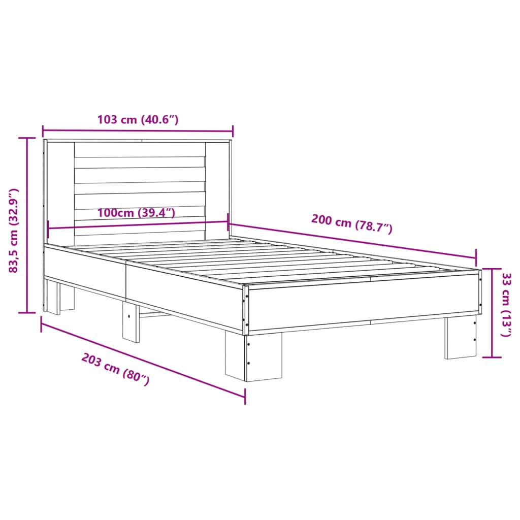 Bettgestell ohne Matratze Sonomagrau 100x200 cm