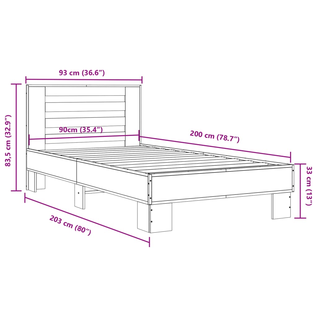 Bettgestell ohne Matratze Sonoma-Eiche 90x200 cm