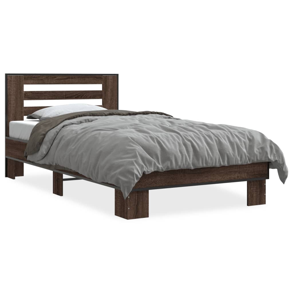 Bed frame without mattress brown oak 75x190 cm