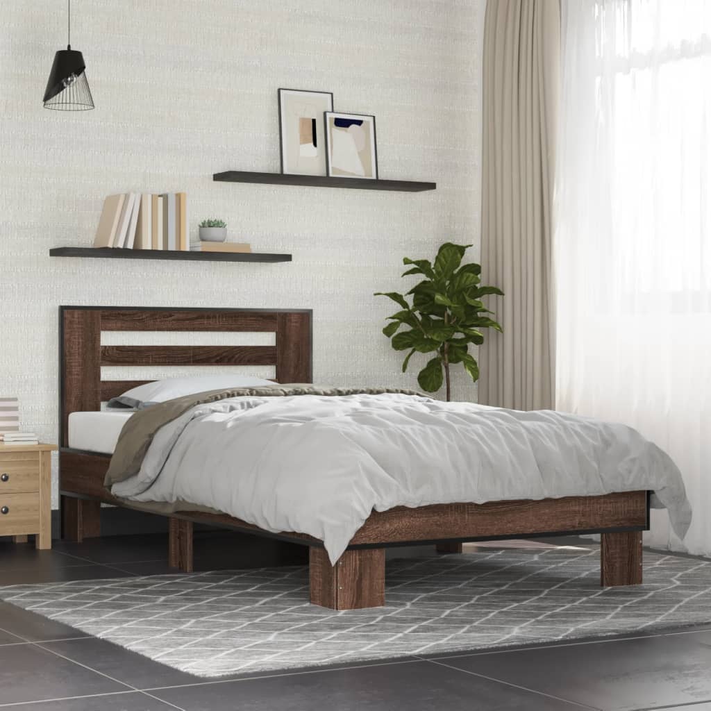 Bed frame without mattress brown oak 75x190 cm