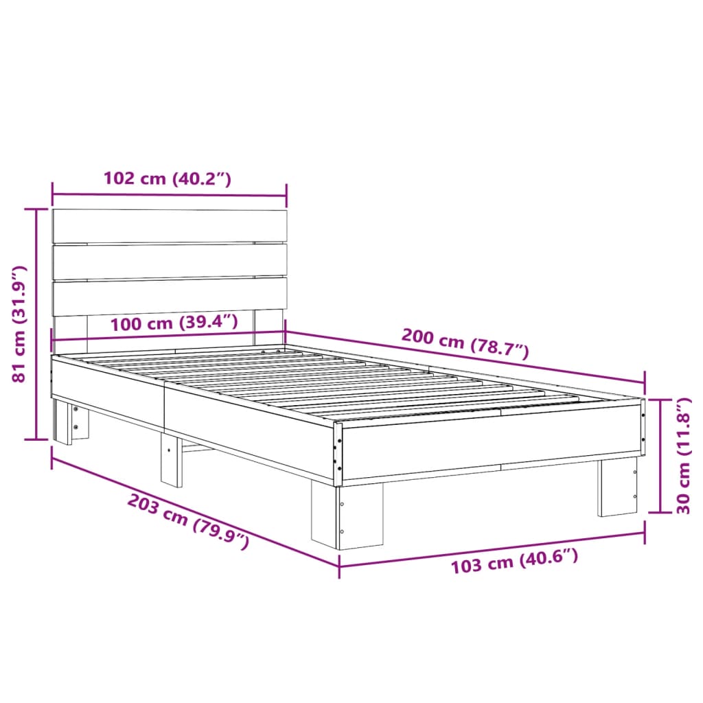 Cadre de lit sans matelas noir 100x200 cm