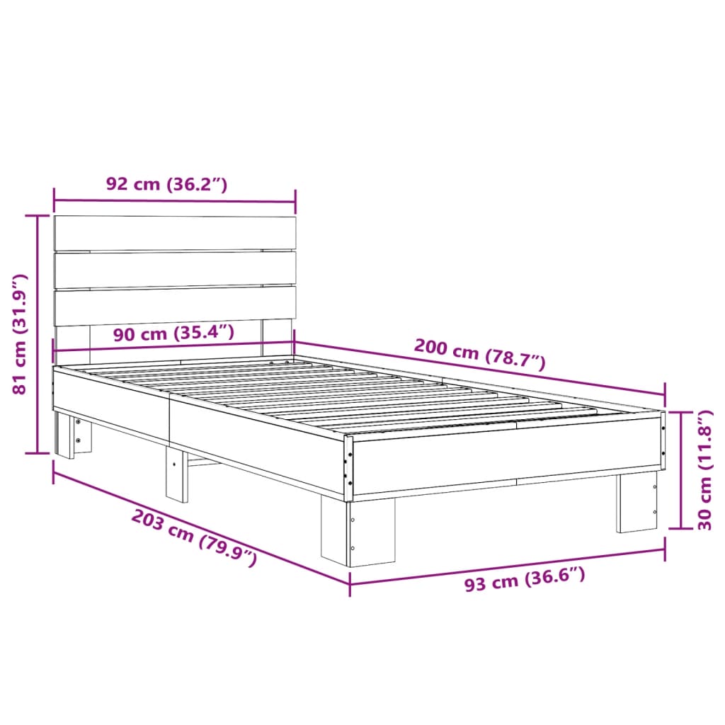 Bettgestell ohne Matratze Räuchereiche 90x200 cm