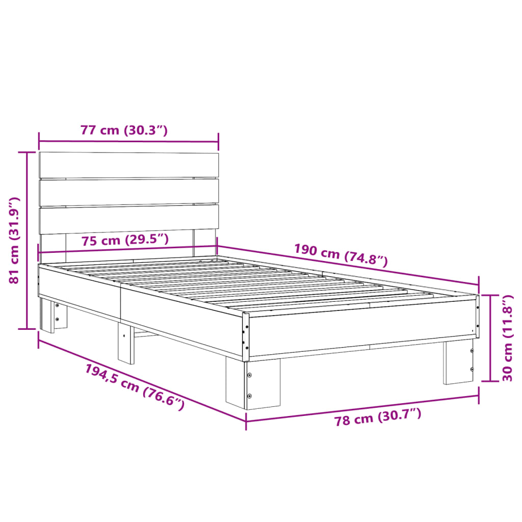 Bettgestell ohne Matratze Räuchereiche 75x190 cm