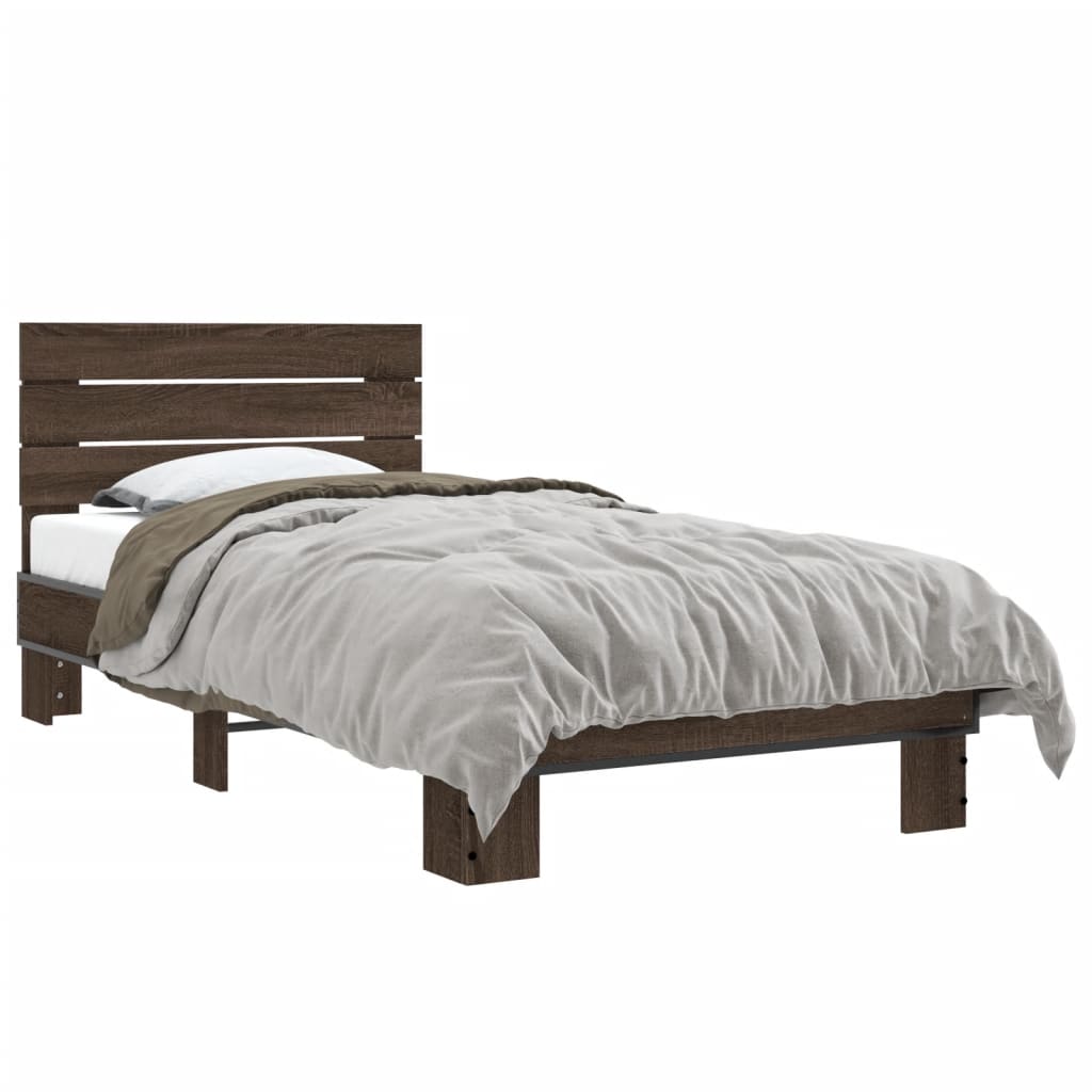 Bed frame without mattress brown oak 75x190 cm