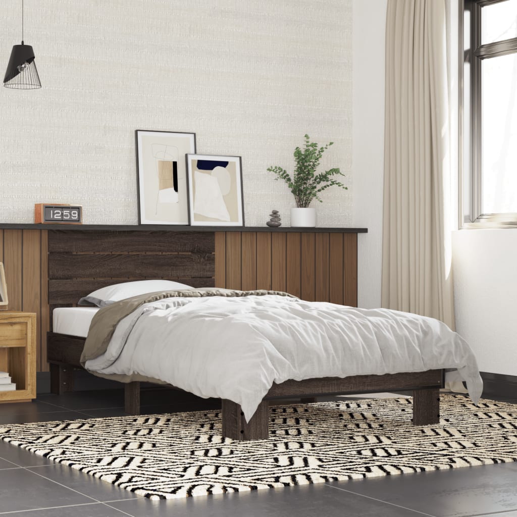 Bed frame without mattress brown oak 75x190 cm