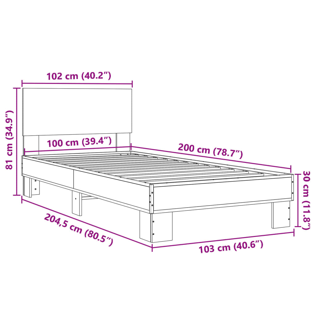 Bettgestell ohne Matratze Sonoma-Eiche 100x200 cm